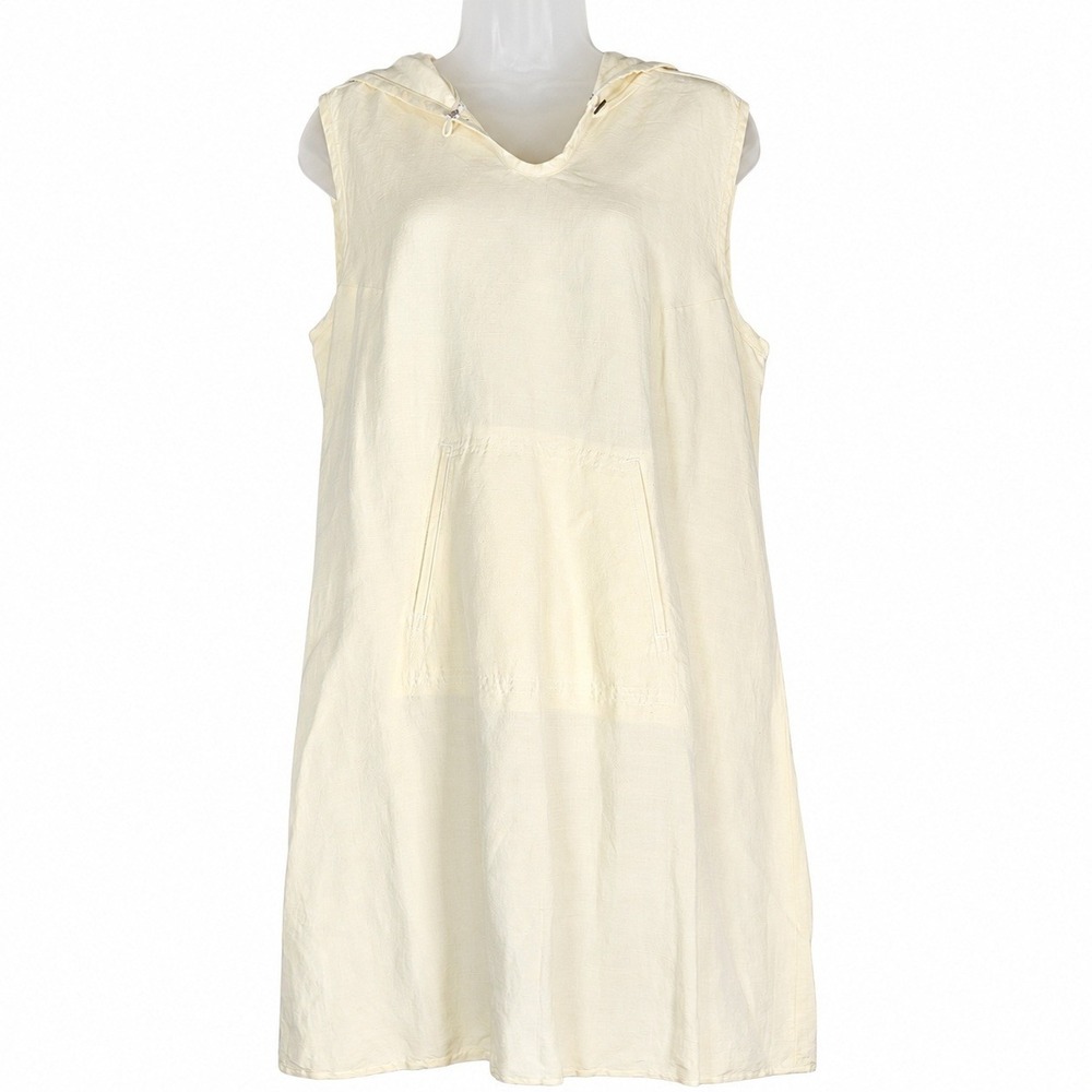 Tommy Bahama Hooded Dress Women L Yellow Hemp Silk Blend Sleeveless Relaxe Beach - Picture 2 of 14
